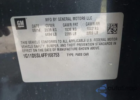 2015 Chevrolet Malibu 2Lt from USA, damaged, VIN 1G11D5SL4FF168753